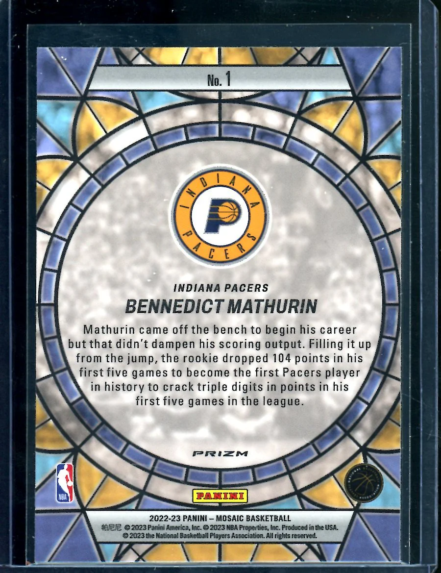 2022-23 Panini Mosaic Bennedict Mathurin Rookie Stained Glass SSp Pacers - Image 2