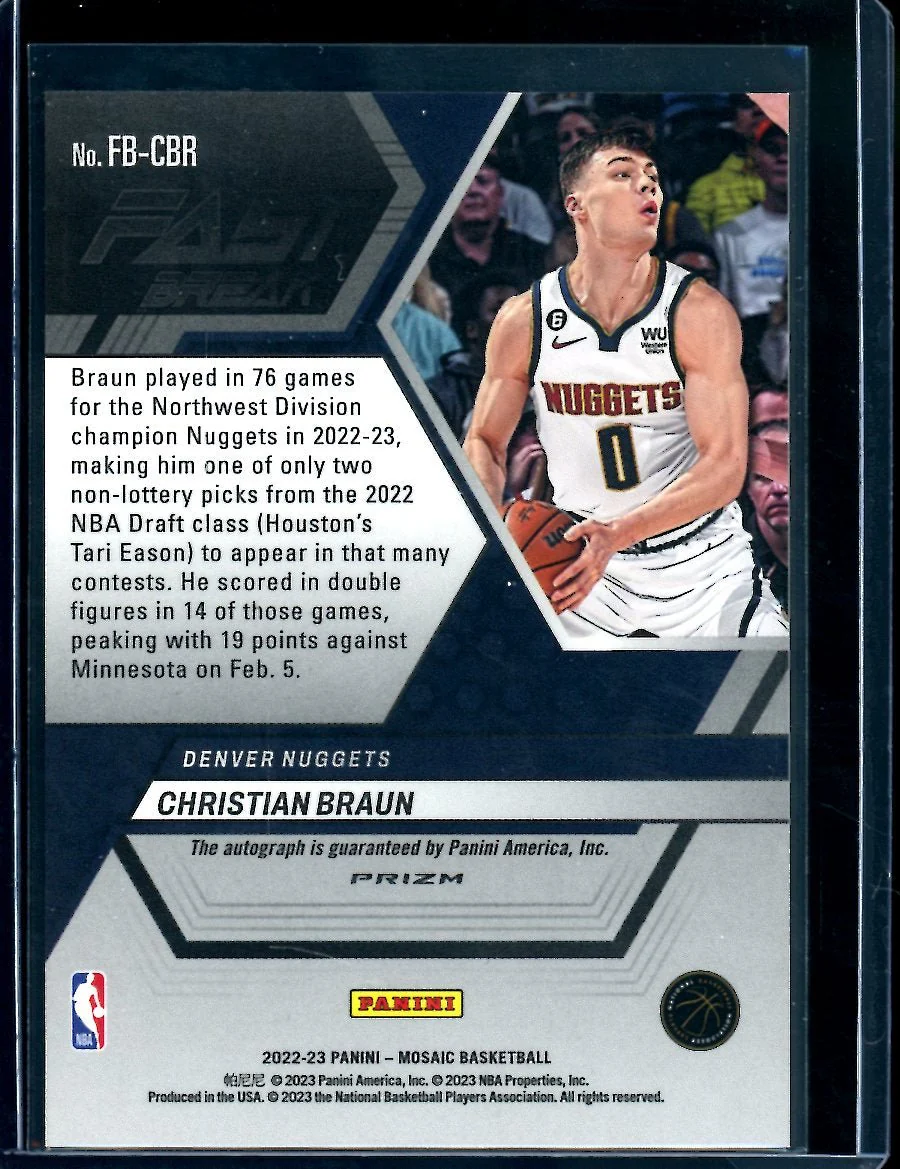 2022-23 Panini Mosaic Christian Braun Fast Break Rookie Auto Nuggets - Image 2
