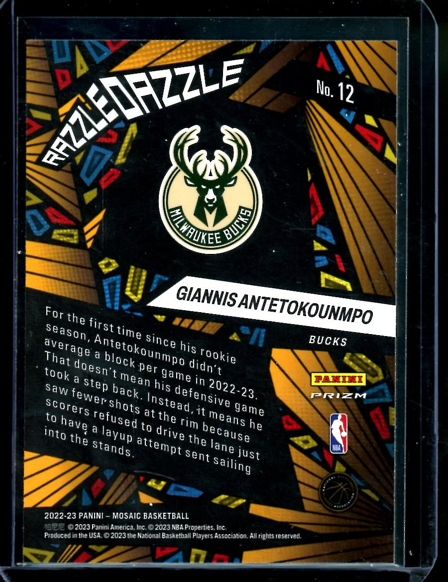 2022-23 Panini Mosaic Giannis Antetokounmpo Razzle Dazzle SSP Bucks - Image 2