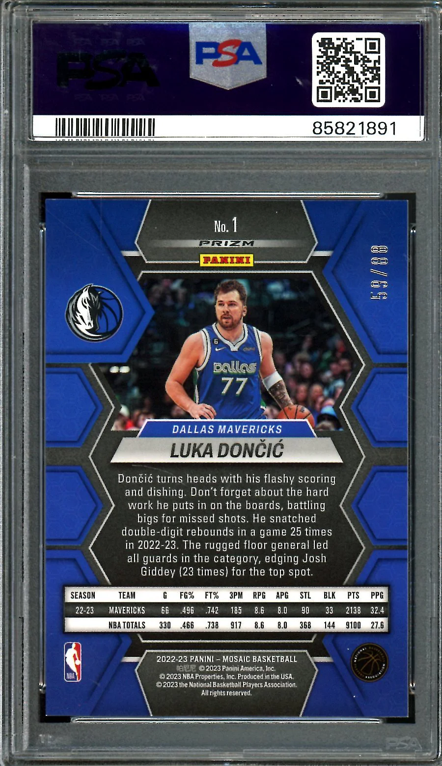 2022/23 Panini Mosaic Luka Doncic Fusion Red & Yellow Choice /88 PSA 9 Mavericks - Image 2