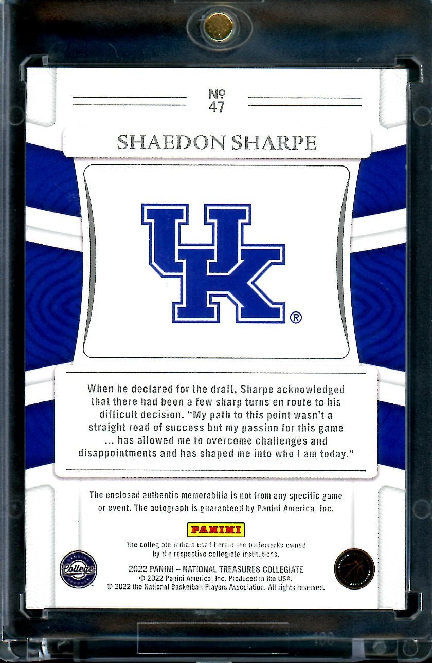 2022/23 Panini National Treasures Collegiate Shaedon Sharpe RPA /5 Kentucky - Image 2