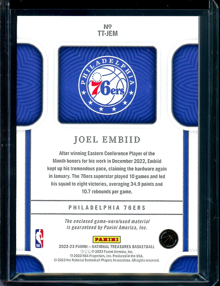 2022/23 Panini National Treasures Joel Embiid Tremendous Treasures Patch /99 76ers - Image 2