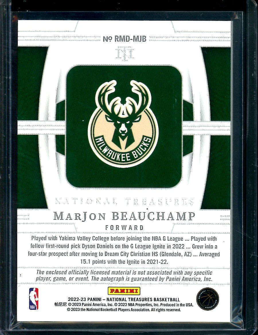 2022/23 Panini National Treasures MarJon Beauchamp Rookie RPA /99 Bucks - Image 2