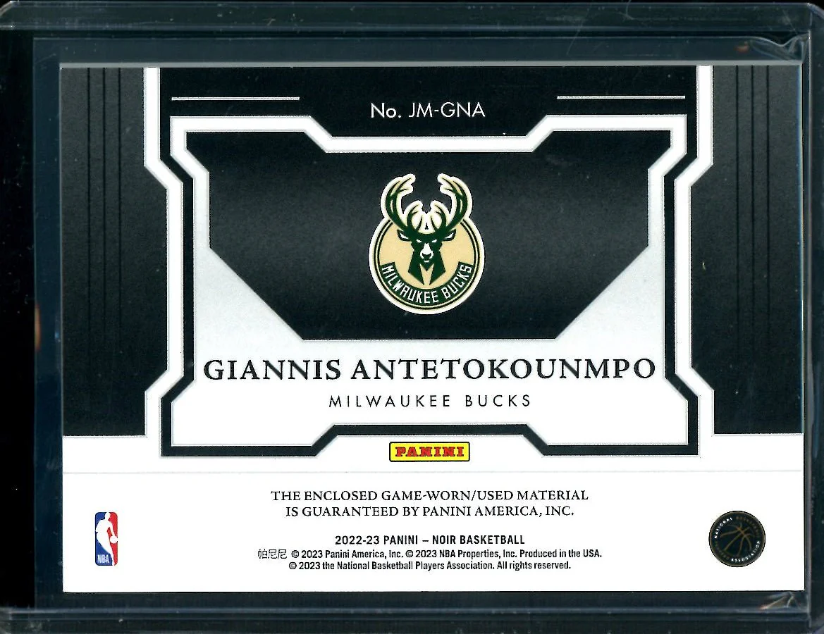 2022-23 Panini Noir Giannis Antetokounmpo Jumbo Materials Patch /99 Bucks - Image 2