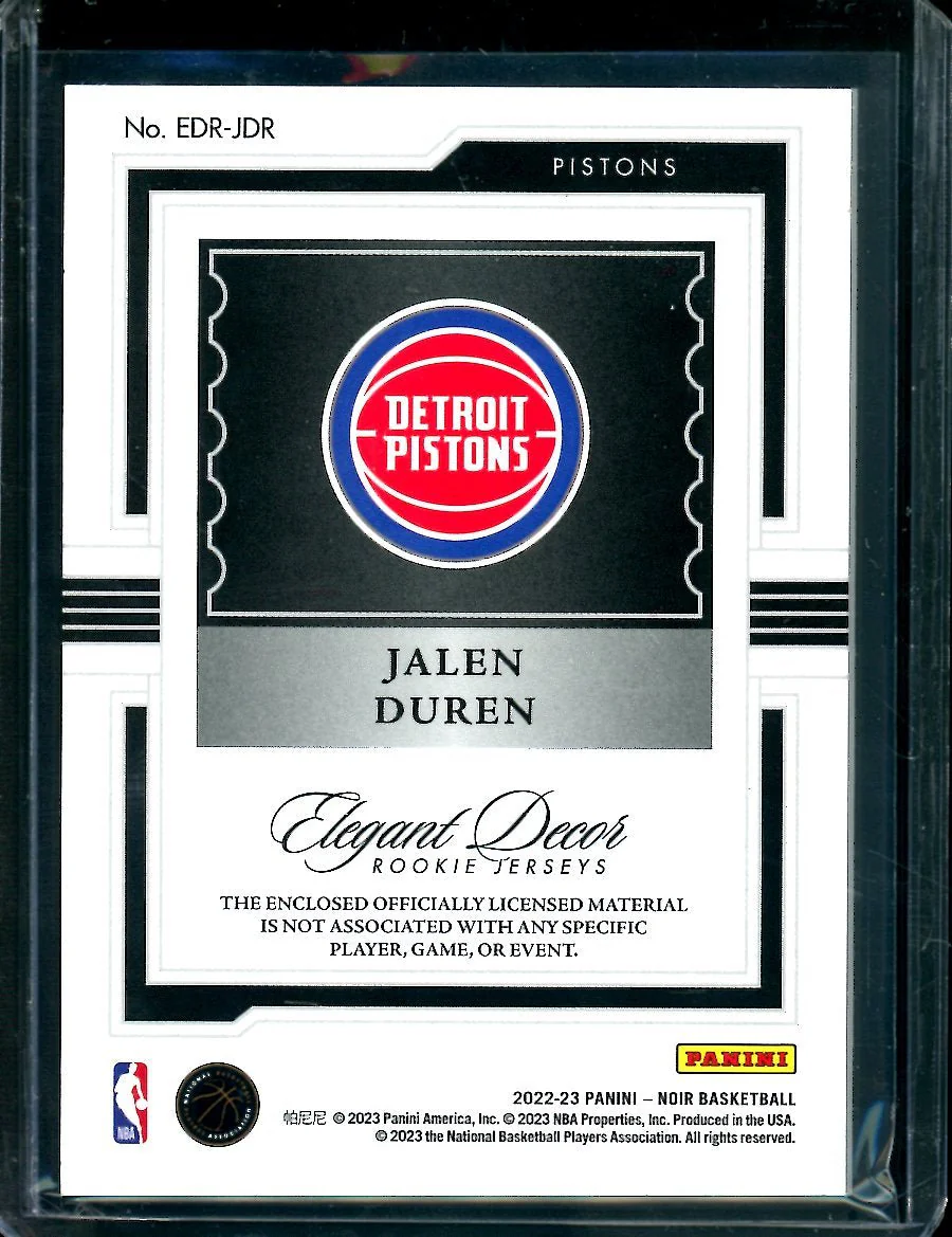2022/23 Panini Noir Jalen Durren Rookie Elegant Décor Patch /99 Pistons - Image 2