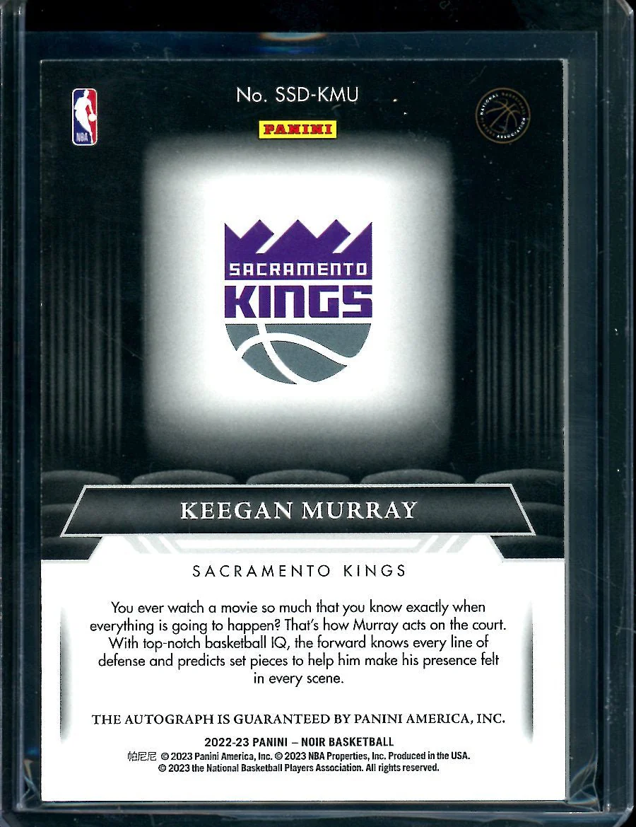2022-23 Panini Noir Keegan Murray Rookie Silver Screen Debut Auto /99 Kings - Image 2