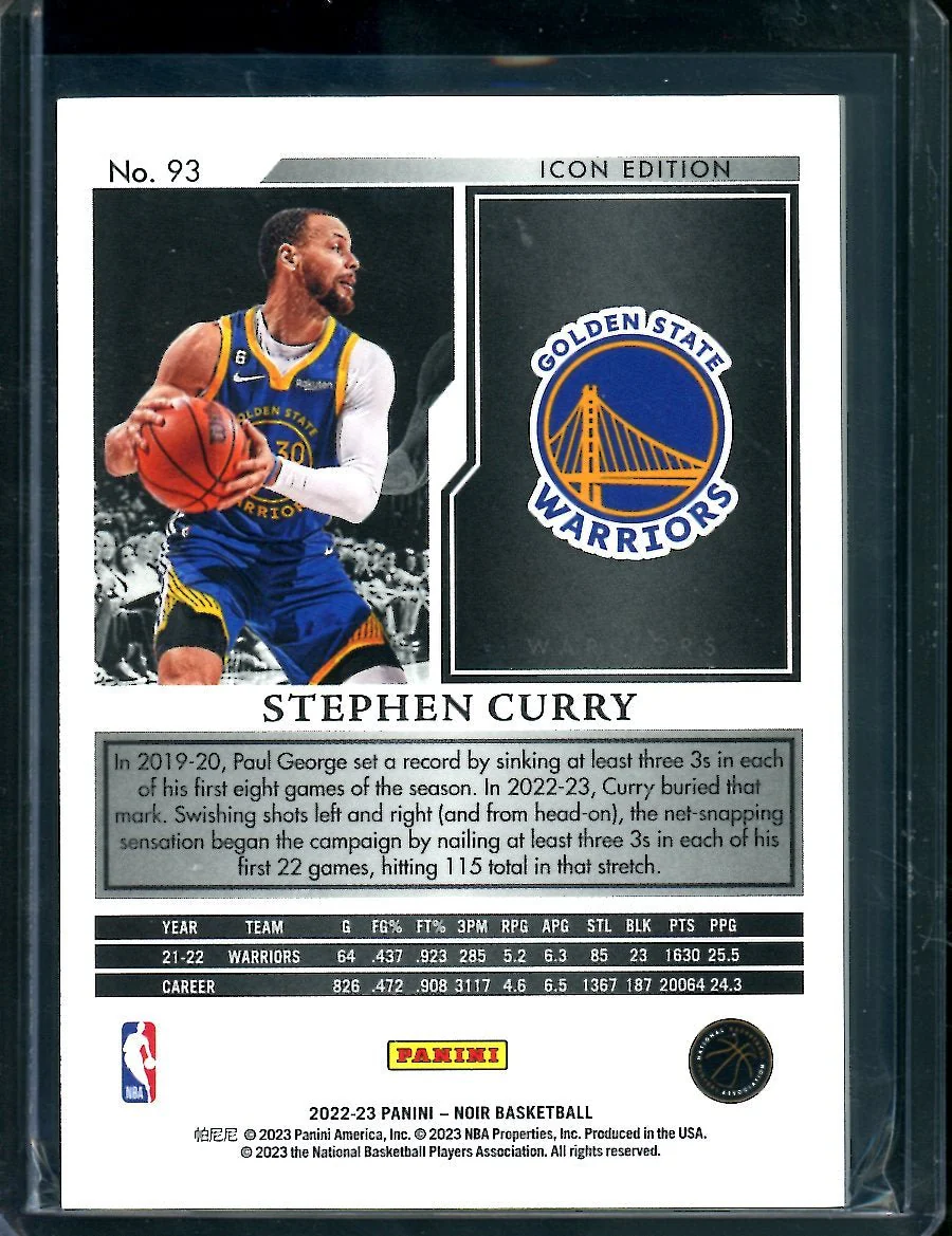 2022-23 Panini Noir Stephen Curry Gold /10 Warriors - Image 2