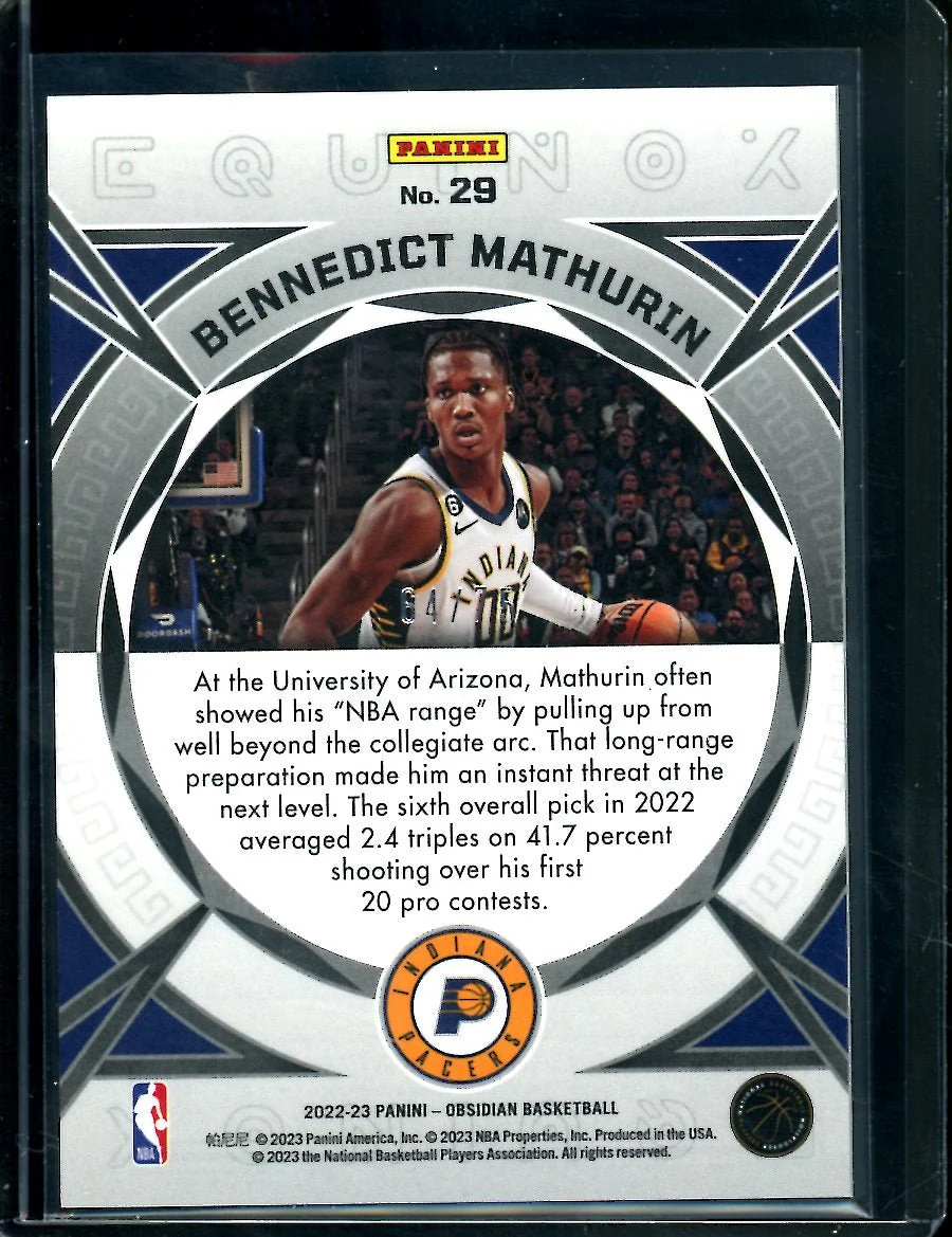 2022-23 Panini Obsidian Bennedict Mathurin Rookie Equinox /75 Pacers - Image 2