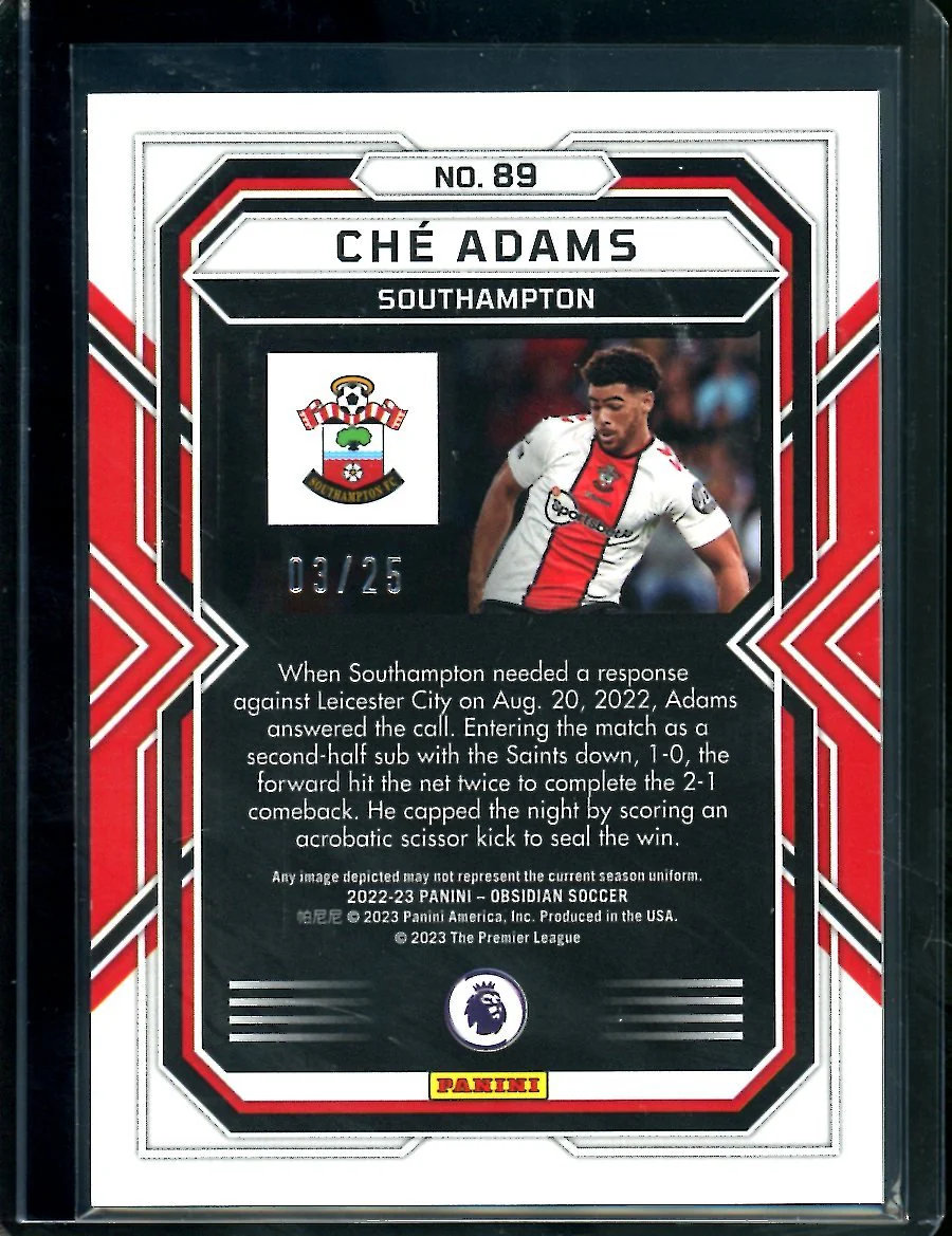 2022-23 Panini Obsidian Che Adams Purple Flood /25 Southampton - Image 2