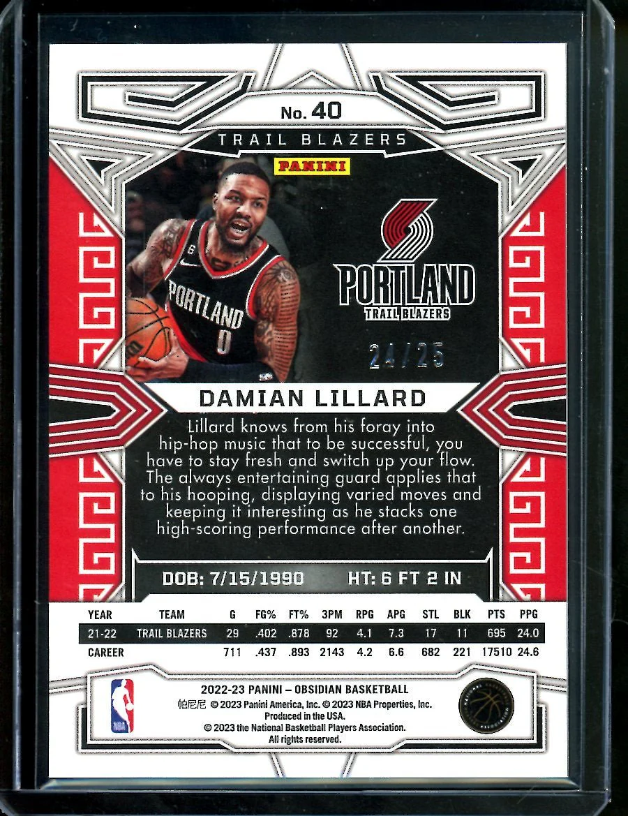 2022/23 Panini Obsidian Damian Lillard Green /25 Trailblazers - Image 2