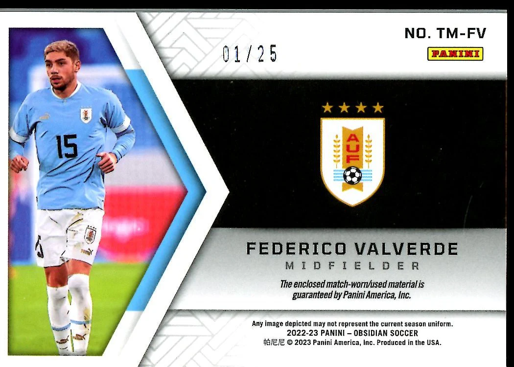 2022-23 Panini Obsidian Federico Valverde Trifecta Materials Patch /25 Uruguay - Image 2