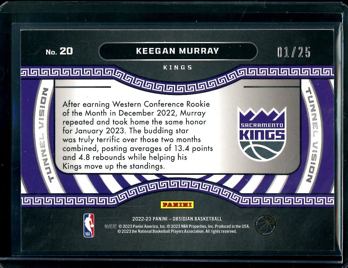 2022/23 Panini Obsidian Keegan Murray Rookie Tunnel Vision /25 Kings - Image 2