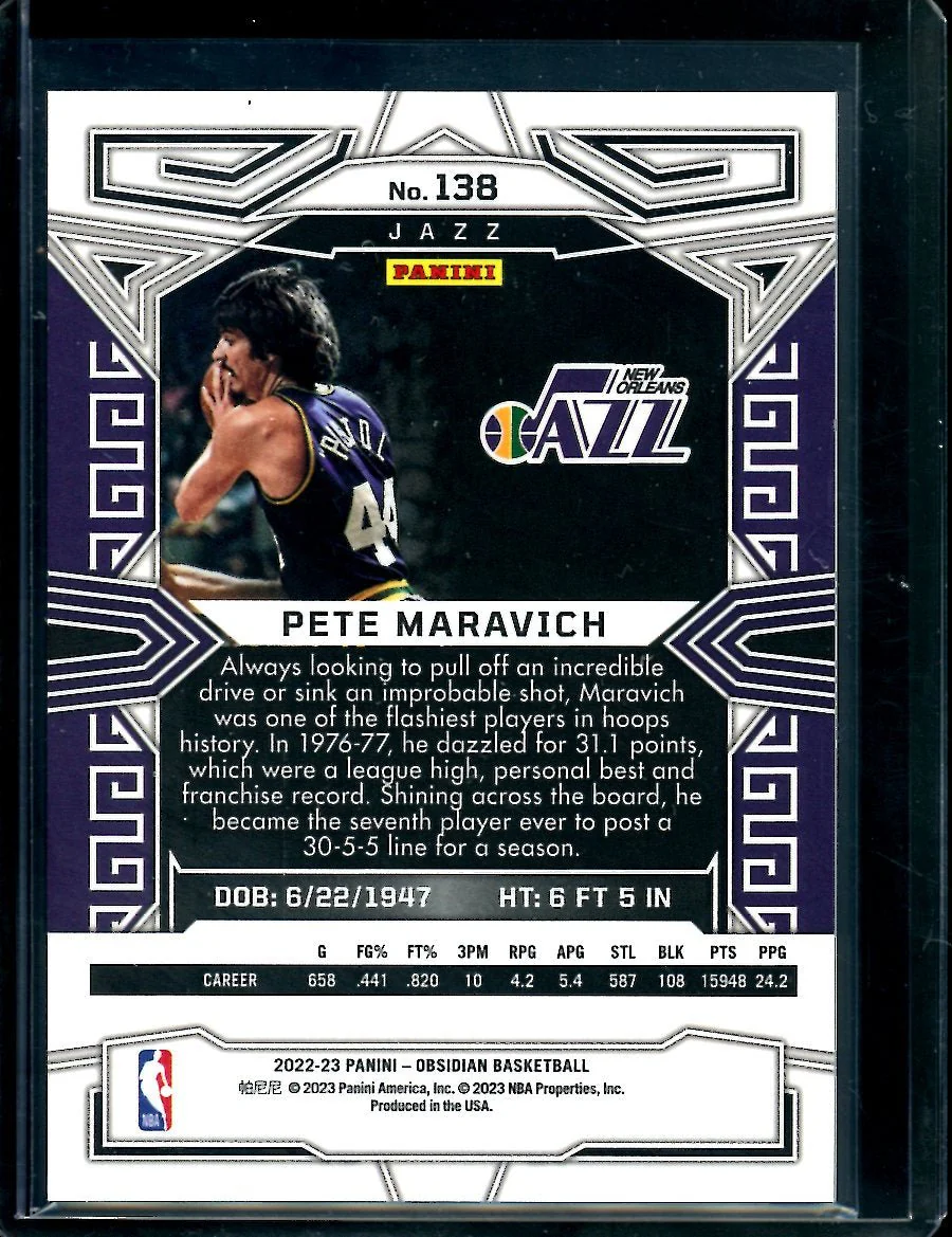 2022/23 Panini Obsidian Pete Maravich Neon Etch Flood SSP Jazz - Image 2