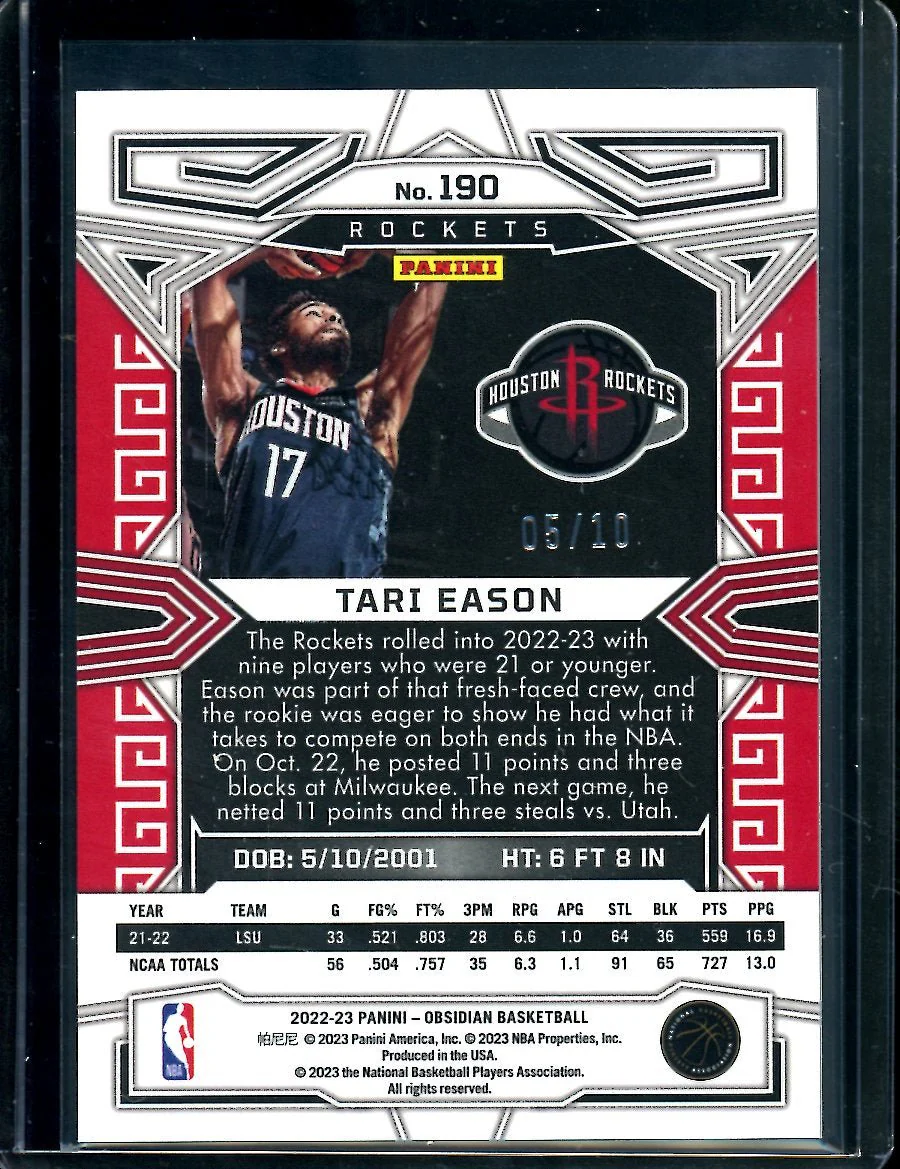 2022/23 Panini Obsidian Tari Eason Rookie Gold /10 Rockets - Image 2