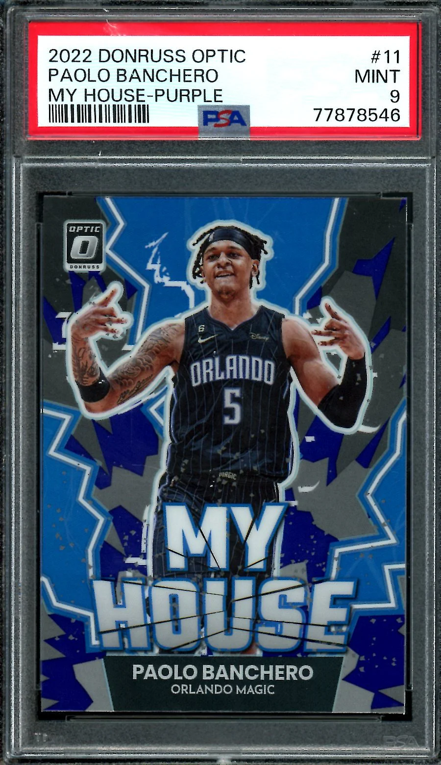 2022-23 Panini Optic Paolo Banchero Rookie My House Purple PSA 9 Magic