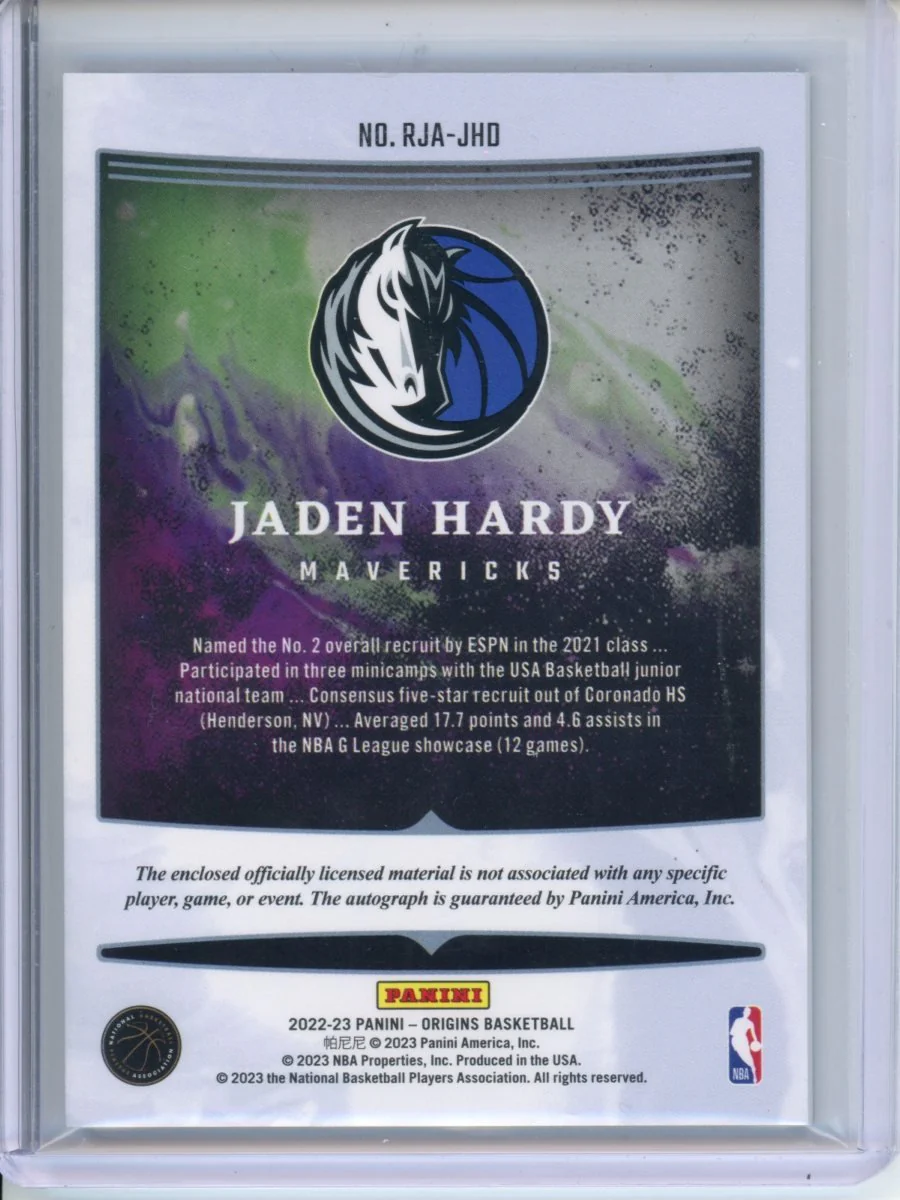 2022/23 Panini Origins Jaden Hardy Rookie RPA Blue /15 Mavericks - Image 2