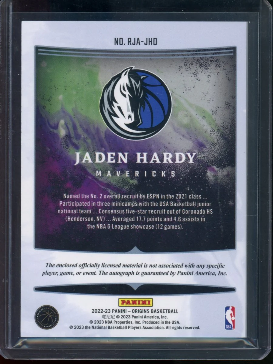 2022/23 Panini Origins Jaden Hardy Rookie RPA Mavericks - Image 2