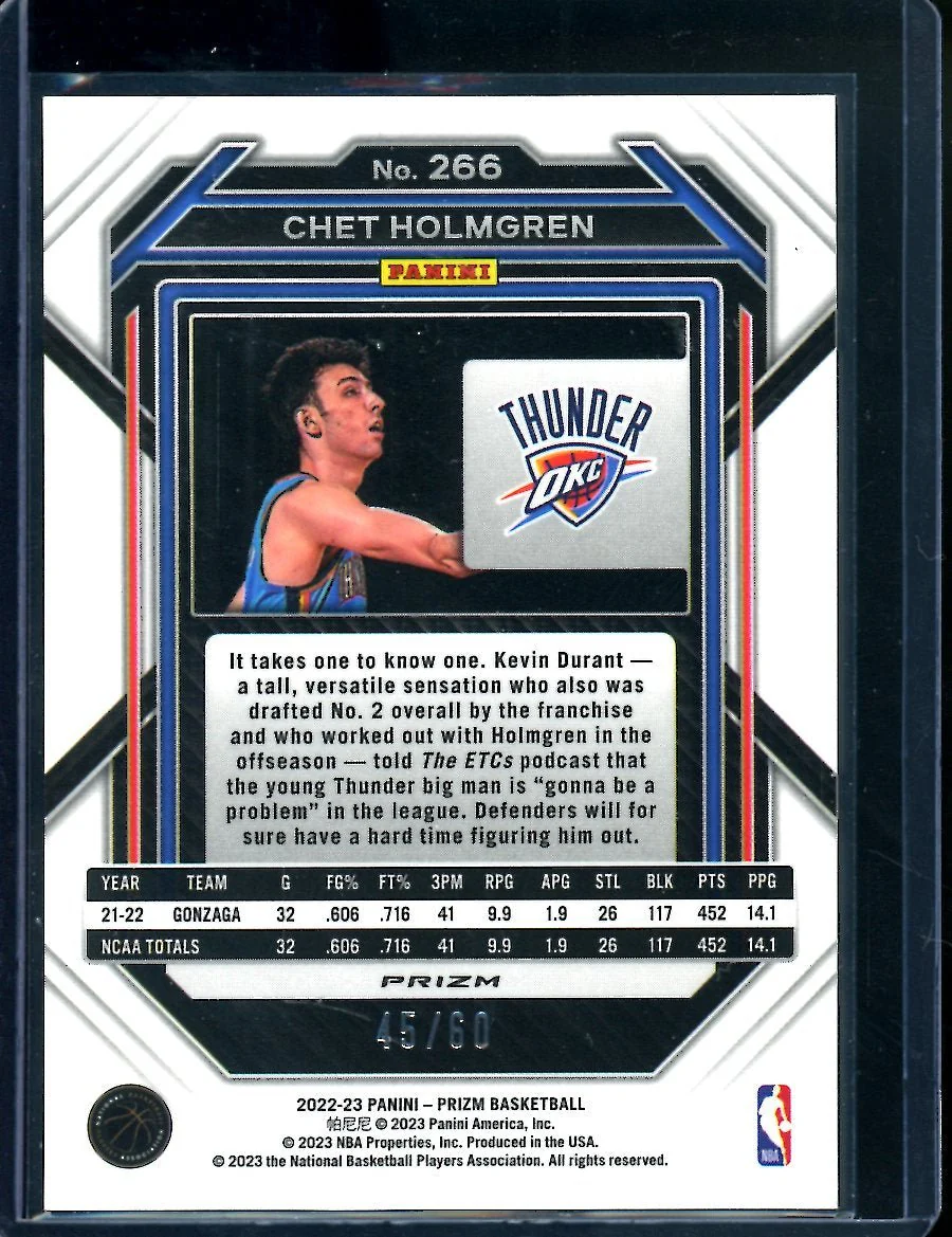 2022-23 Panini Prizm Chet Holmgren Rookie Orange Wave /60 Thunder - Image 2