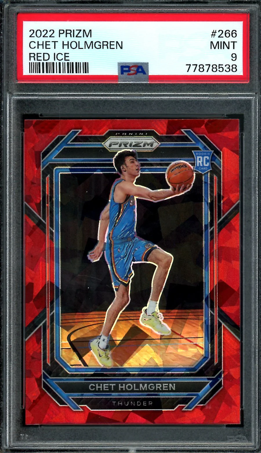 2022-23 Panini Prizm Chet Holmgren Rookie Red Ice PSA 9 Thunder