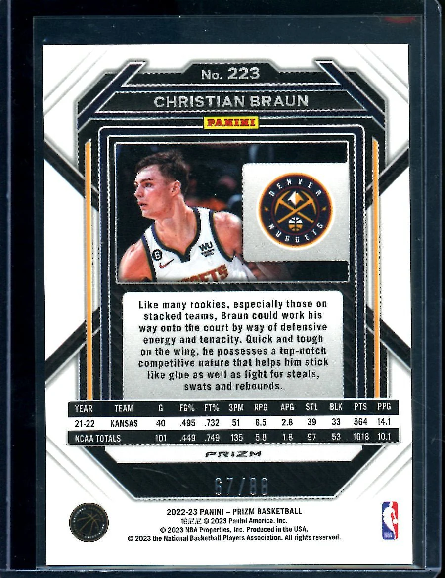 2022/23 Panini Prizm Choice Christian Braun Rookie Red Choice /88 Nuggets - Image 2