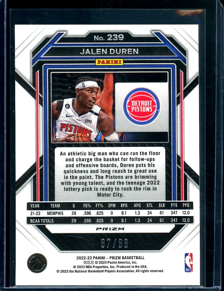 2022/23 Panini Prizm Choice Jalen Duren Rookie Red Choice /88 Pistons - Image 2