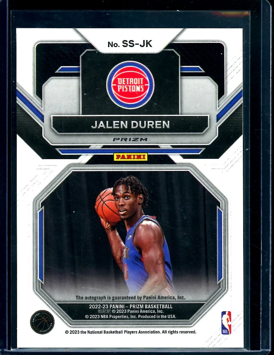 2022/23 Panini Prizm Choice Jalen Duren Rookie Sensational Signatures Auto Pistons - Image 2