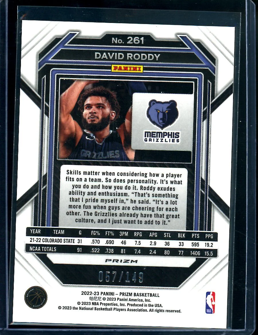 2022/23 Panini Prizm David Roddy Rookie Purple Ice /149 Grizzlies - Image 2