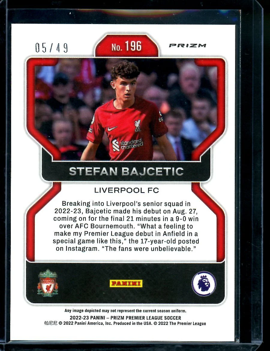 2022/23 Panini Prizm EPL Stefan Bajetic Rookie Purple /49 Liverpool FC - Image 2