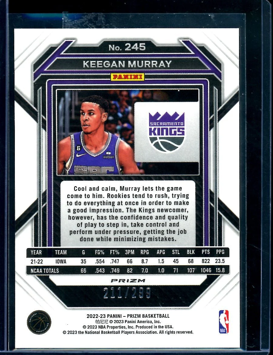 2022/23 Panini Prizm Keegan Murray Rookie Red /299 Kings - Image 2