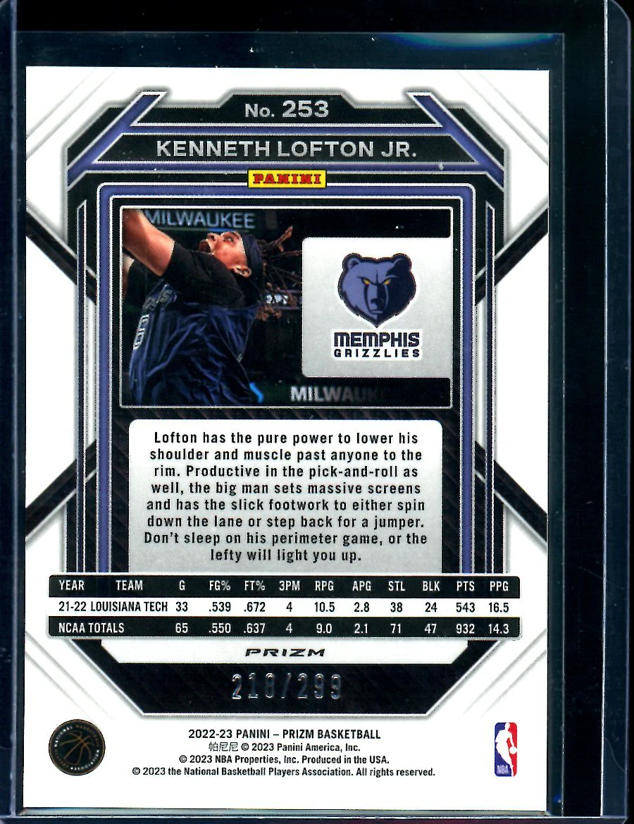 2022/23 Panini Prizm Kenneth Lofton Jr. Rookie Red /299 Grizzlies - Image 2