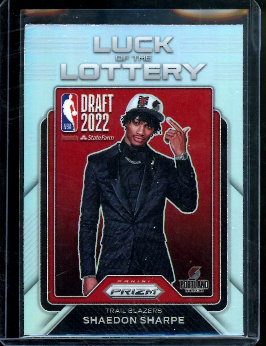 2022/23 Panini Prizm Shaedon Sharpe Rookie Luck of the Lottery Silver Trailblazers