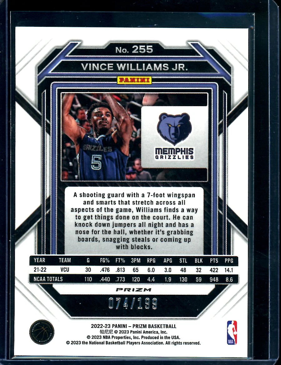 2022/23 Panini Prizm Vince Williams Jr. Rookie Blue /199 Grizzlies - Image 2
