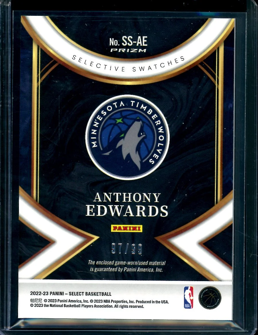 2022/23 Panini Select Anthony Edwards Patch Purple /99 Timberwolves - Image 2