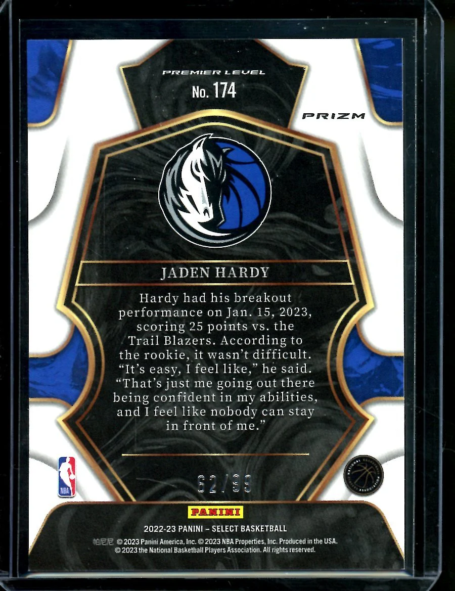 2022-23 Panini Select Jaden Hardy Rookie Light Blue Disco /99 Mavericks - Image 2