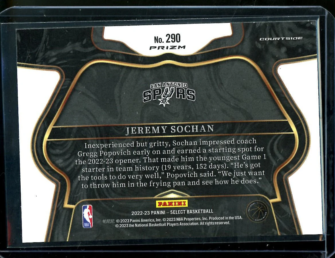2022/23 Panini Select Jeremy Sochan Rookie Courtside Silver Spurs - Image 2