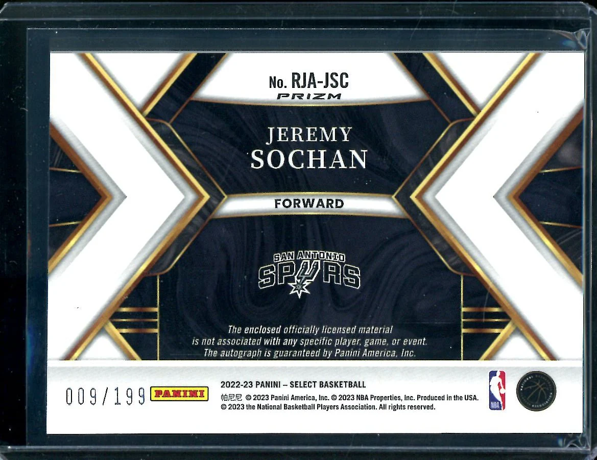 2022-23 Panini Select Jeremy Sochan Rookie RPA /199 Spurs - Image 2