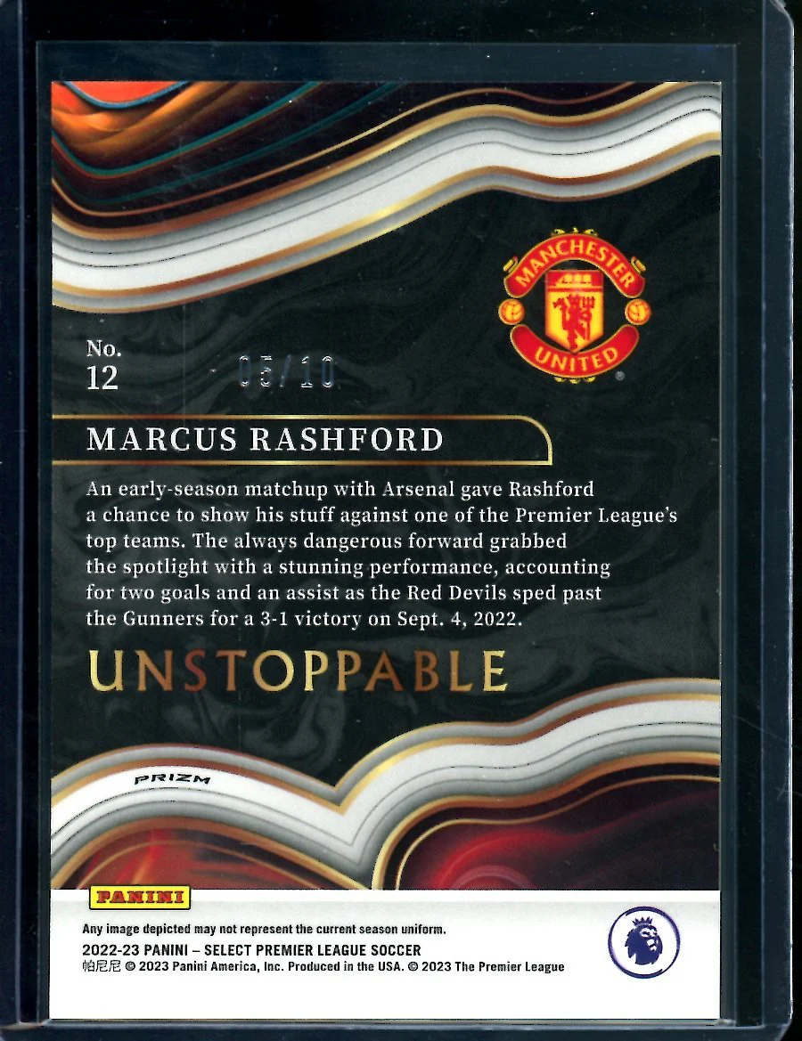 2022-23 Panini Select Marcus Rashford Unstoppable Gold /10 Manchester United - Image 2