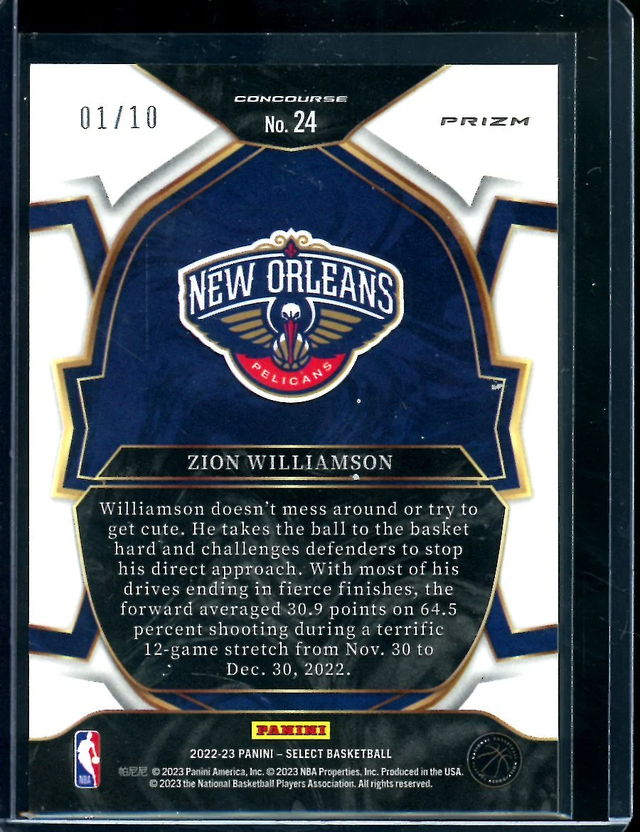 2022-23 Panini Select Zion Williamson Gold Shimmer /10 Pelicans - Image 2