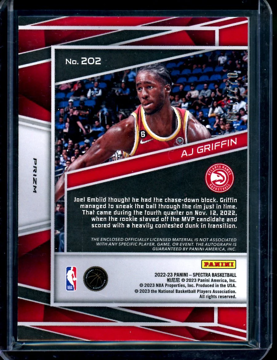 2022-23 Panini Spectra AJ Griffin Rookie RPA /199 Hawks - Image 2