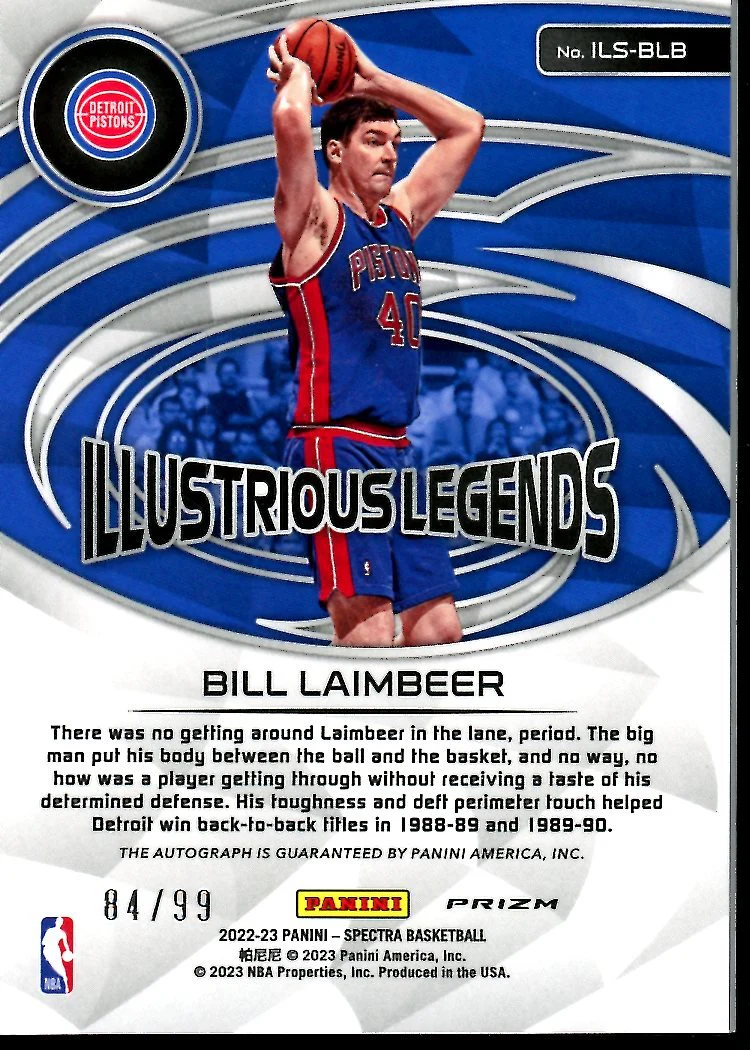 2022-23 Panini Spectra Bill Lambeer Illustrious Legends Auto /99 Pistons - Image 2