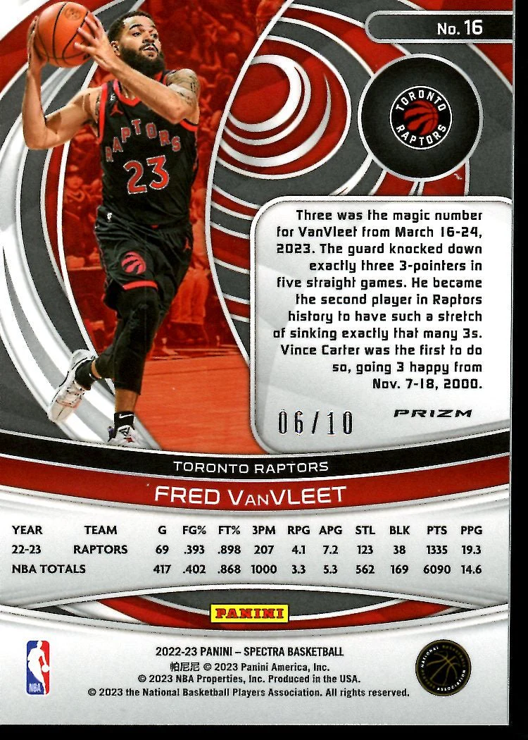 2022-23 Panini Spectra Fred VanVleet Gold /10 Raptors - Image 2