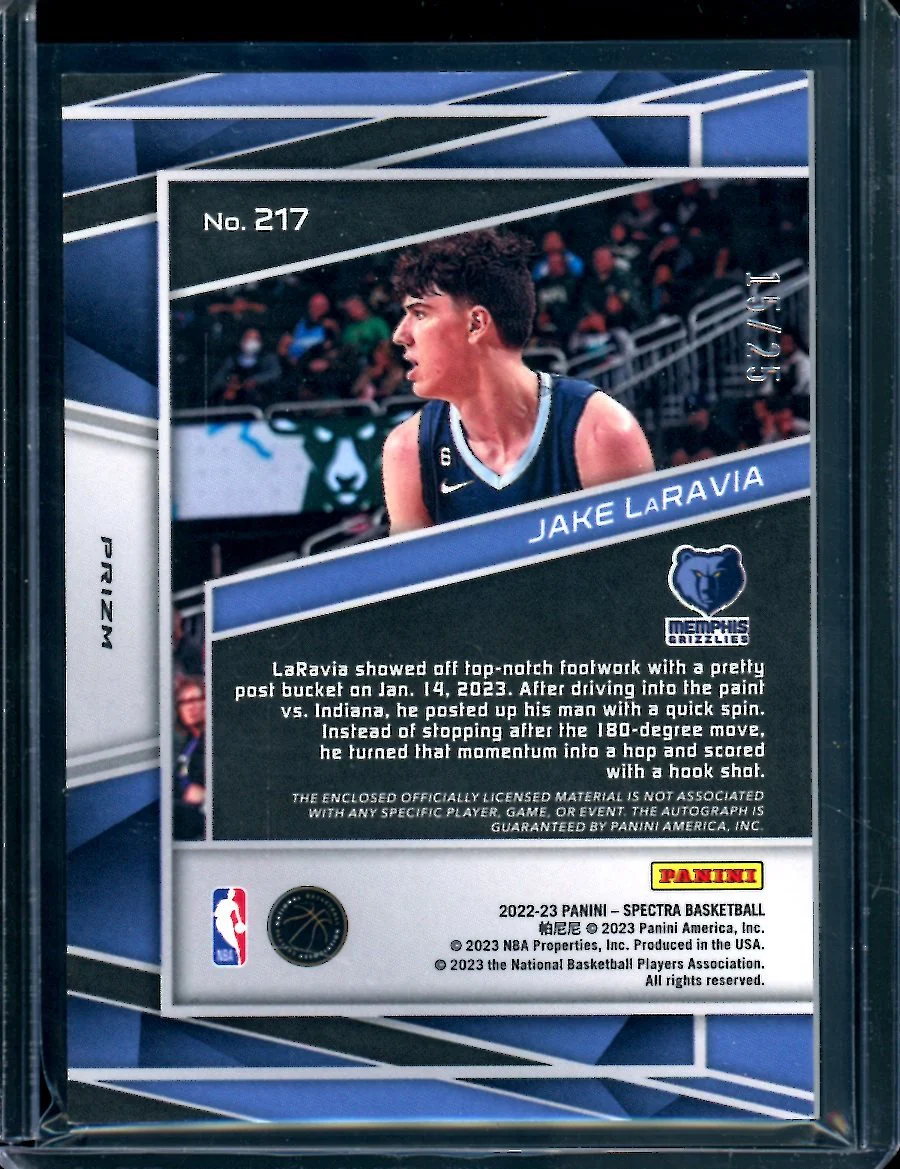 2022-23 Panini Spectra Jake LaRavia Rookie RPA /25 Grizzlies - Image 2