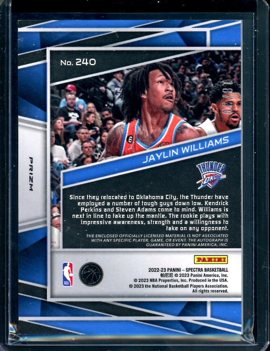 2022-23 Panini Spectra Jaylin Williams Rookie RPA Blue Wave /30 Thunder - Image 2