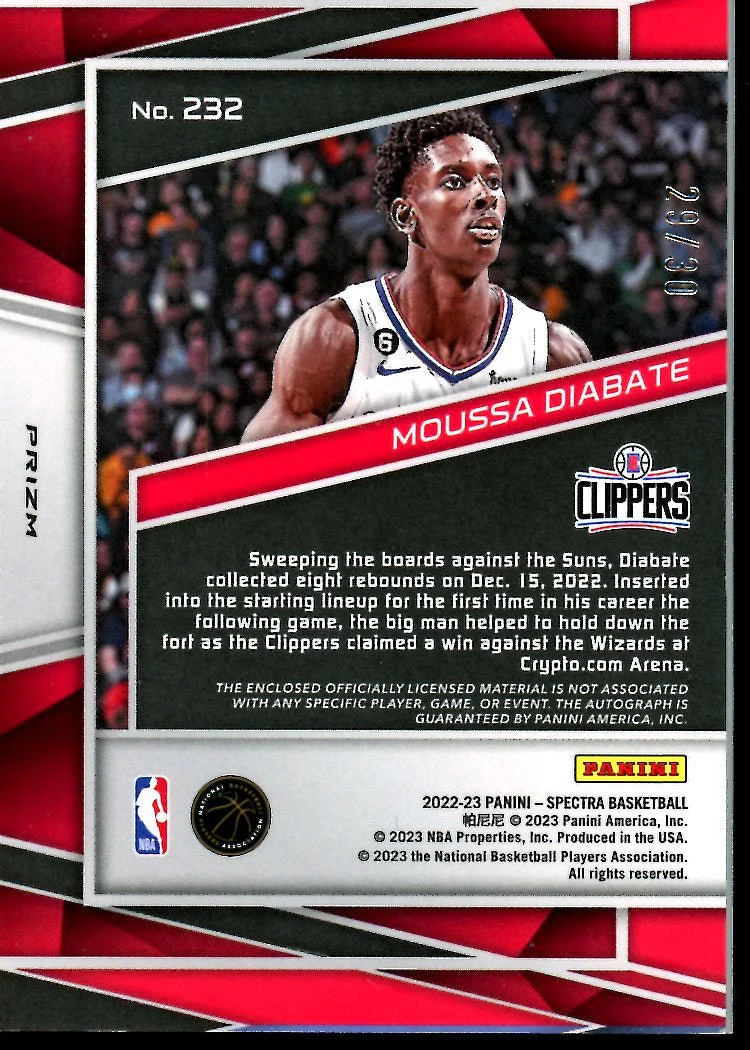 2022-23 Panini Spectra Moussa Diabate Rookie RPA /30 Clippers - Image 2