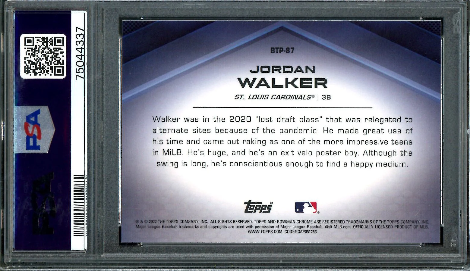 2022 Bowman Chrome Jordan Walker Top 100 Red /5 PSA 10 Cardinals - Image 2