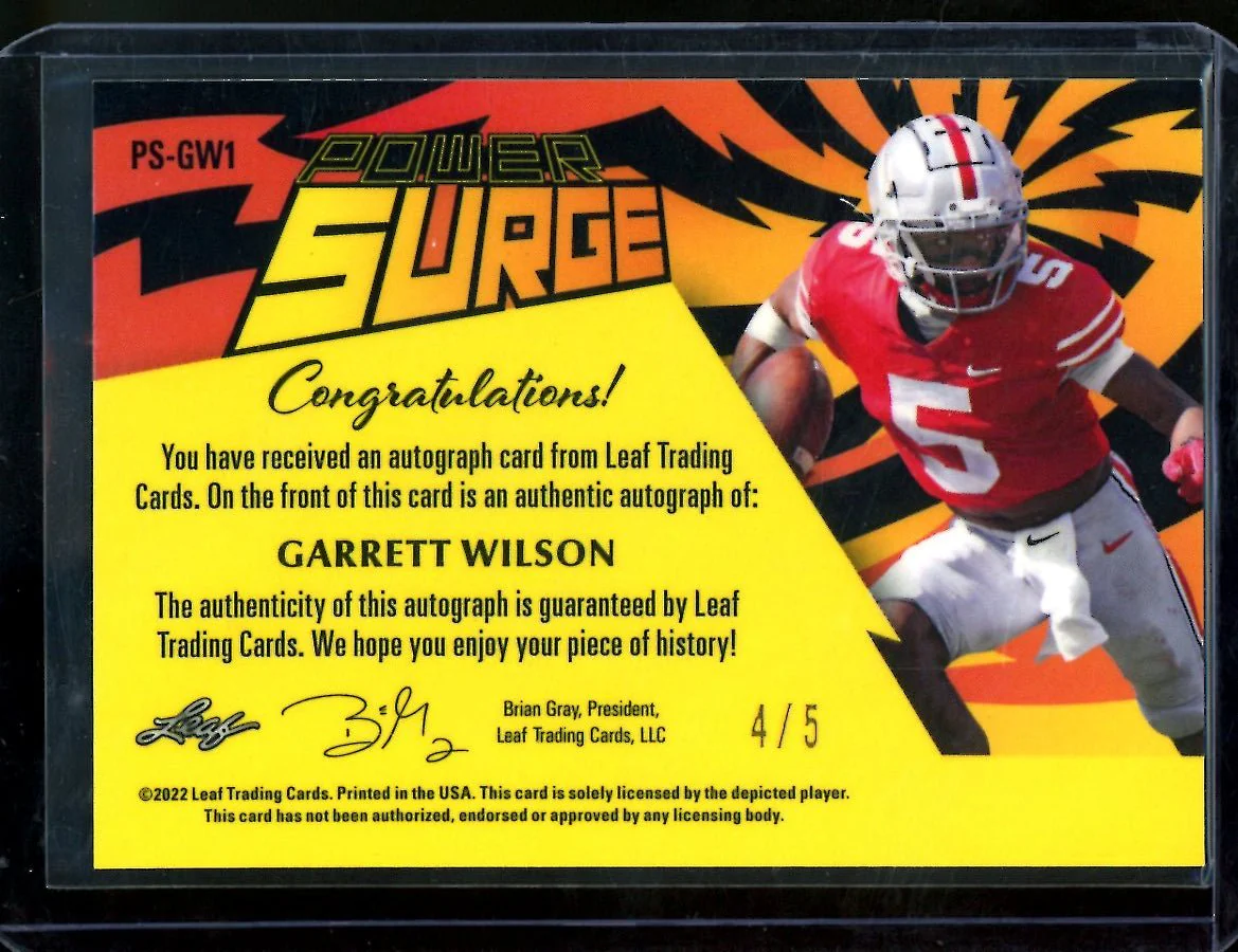 2022 Leaf Pro Set Garrett Wilson Power Surge Auto /5 Jets - Image 2