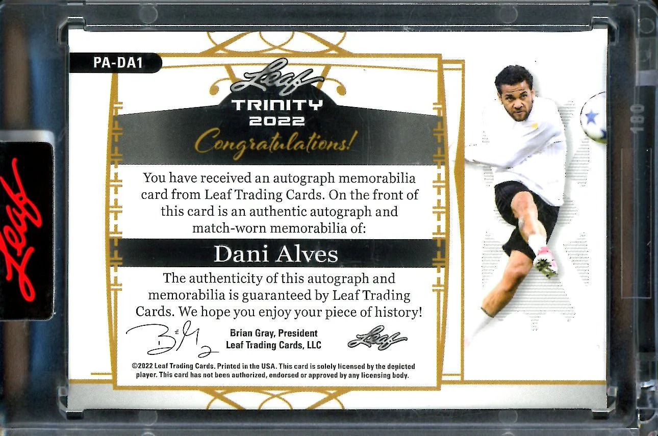 2022 Leaf Trinity Soccer Dani Alves Patch Auto Green /8 - Image 2