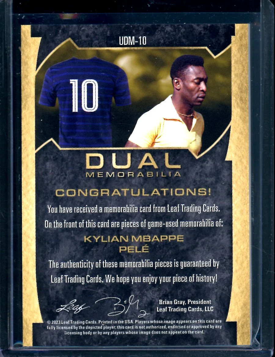 2022 Leaf Ultimate Soccer Kylian Mbappe/Pele Dual Patch /27 - Image 2