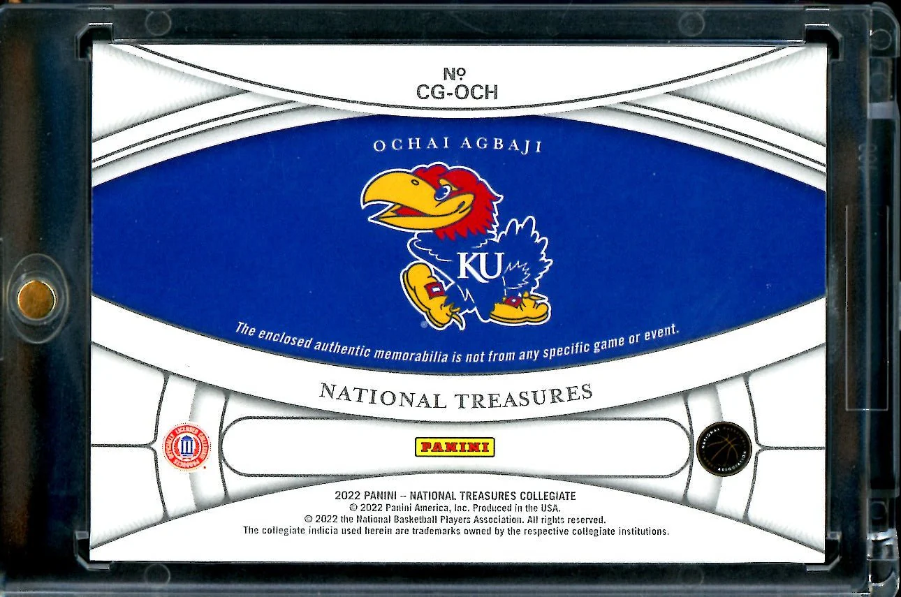 2022/23 National Treasures Collegiate Ochai Agbaji College Gear Patch 1/1 Kansas - Image 2