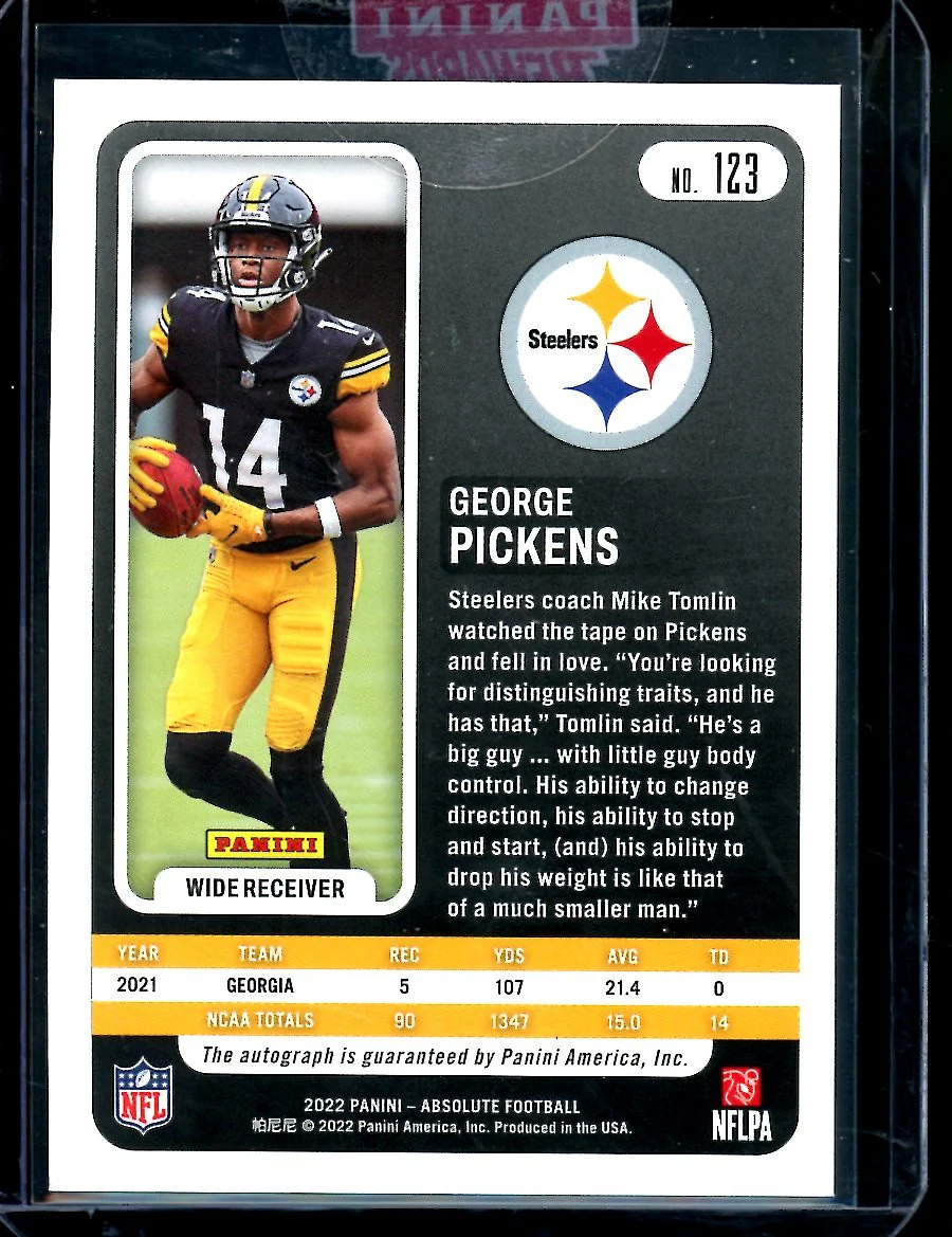2022 Panini Absolute George Pickens Rookie Auto Orange /35 Steelers - Image 2
